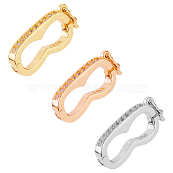 3Pcs 3 Colors 925 Sterling Sliver Peanut Twister Clasps, with Crystal Rhinestone, for Purse Making, Mixed Color, 16.5x7x2mm, 1pc/color(STER-DC0001-25)