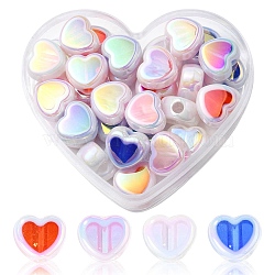 32Pcs 4 Colors UV Plating Rainbow Iridescent Acrylic Beads, Heart, Mixed Color, 12.5x15x8mm, Hole: 3.7mm, 8pcs/color(OACR-YW0001-32B)