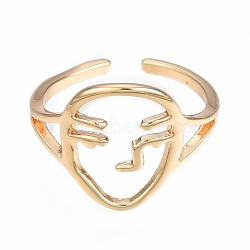 Brass Abstract Face Open Cuff Ring, Hollow Chunky Ring for Women, Nickel Free, Real 18K Gold Plated, US Size 6(16.5mm)(RJEW-T001-87G)