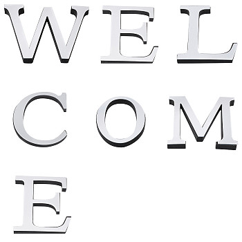 Acrylic Mirror Wall Stickers Decal, with EVA Foam, Word WELCOME, Silver, 7sets/bag