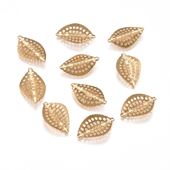 304 Stainless Steel Pendants, Leaf, Golden, 18x11x2.2mm, Hole: 0.8mm