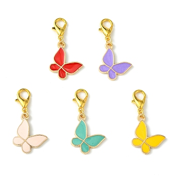 Alloy Enamel Butterfly Pendant Decorations, with Lobster Claw Clasps, Mixed Color, 30mm