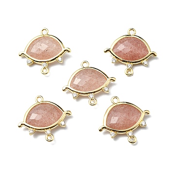 Natural Strawberry Quartz Links, with Light Gold Plated Edge Brass Loops and Crystal Rhinestone, Faceted, Eye, 21x20x5mm, Hole: 1.2mm and 1.6mm