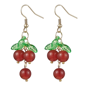 Natural Carnelian Grapes Dangle Earrings, Acrylic Cluster Earrings, Real 18K Gold Plated, 51x16mm