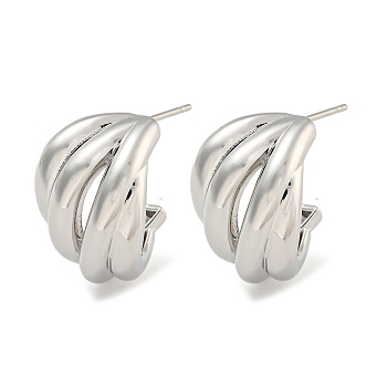 Rack Plating Brass Stud Earrings, Cadmium Free & Lead Free, Long-Lasting Plated, Multilayer Arc, Platinum, 18x14mm