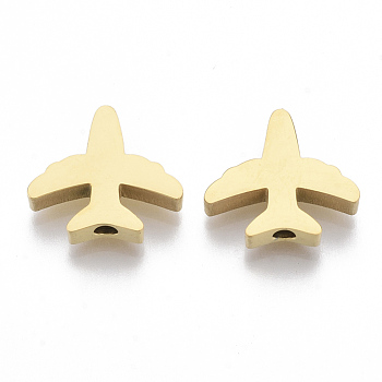 304 Stainless Steel Beads, Airplane, Golden, 11.5x13.5x3mm, Hole: 2mm