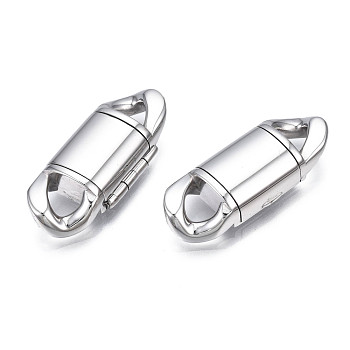 304 Stainless Steel Fold Over Clasps, Stainless Steel Color, 31.5x13x6mm, Hole: 5x5mm