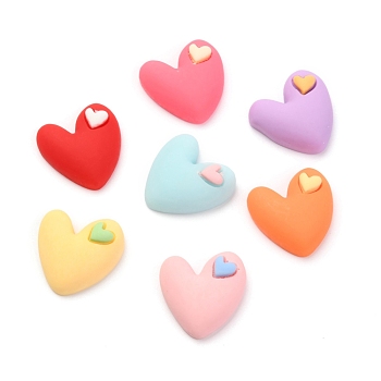 Resin Cabochons, Heart, Mixed Color, 19x19.5x7.5mm