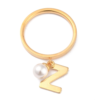 Dual-use Items, 304 Stainless Steel Finger Rings or Pendants, with Plastic Round Beads, Golden, White, Letter.Z, US Size 5~9(15.7~18.9mm)