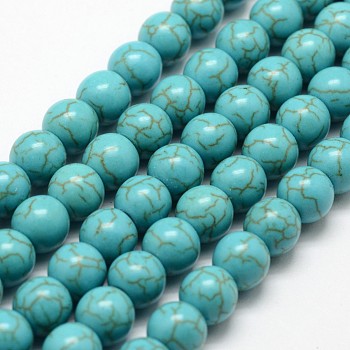 Synthetic Howlite Bead Strand, Dyed, Round, Dark Cyan, 8x7mm, Hole: 1mm, about 51pcs/strand, 15.3 inch