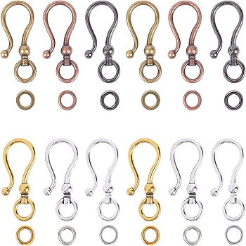 Tibetan Style Alloy S Hook Clasps, Mixed Color, 38x16mm, Hole: 5mm, 6 colors, 8sets/color, 48sets/box