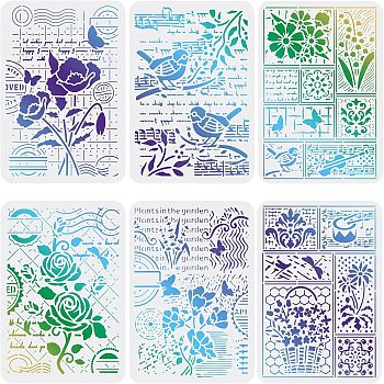 PET Plastic Drawing Painting Stencils Templates Sets, Floral Pattern, 29.7x21cm, 6 sheets/set