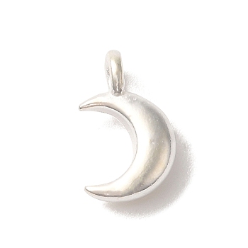 925 Sterling Silver Charms, Silver Color Plated, Moon, 10.5x6.5x2.5mm, Hole: 4mm