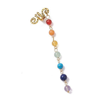 Alloy Dreadlocks Beads, 7 Chakra Natural Gemstone Bead Braiding Hair Pendants Decoration Clips, for Hair Styling, 104mm