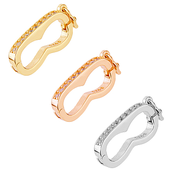 3Pcs 3 Colors 925 Sterling Sliver Peanut Twister Clasps, with Crystal Rhinestone, for Purse Making, Mixed Color, 16.5x7x2mm, 1pc/color