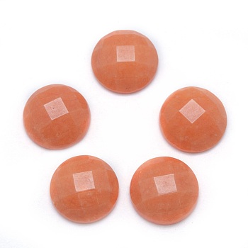Natural Red Aventurine Cabochons, Faceted, Half Round, 14~14.5x5mm
