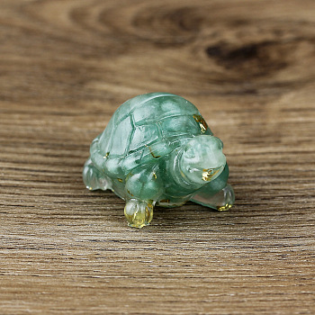 Resin Home Display Decorations, with Natural Green Aventurine Chips and Gold Foil Inside, Tortoise, 50x30x27mm
