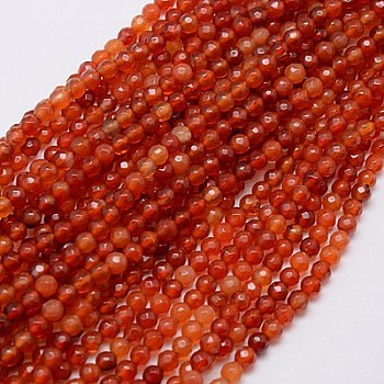 Natural Agate Beads Strands, Faceted, Dyed, Round, FireBrick, 4mm, Hole: 0.5mm, about 91~93pcs/strand, 36cm