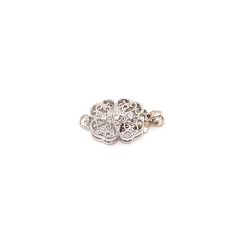 Brass Rhinestone Box Clasps, Flower, Platinum, 20x11.5x6mm, Hole: 2mm