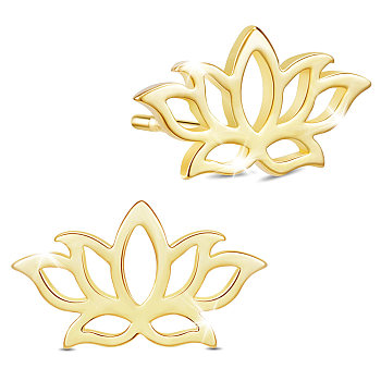 SHEGRACE 925 Sterling Silver Stud Earrings, Lotus, Real 18K Gold Plated, 6.19x11.77mm