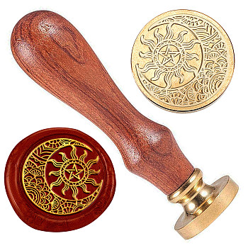 Wax Seal Stamp Set, Golden Tone Brass Sealing Wax Stamp Head, with Wood Handle, for Envelopes Invitations, Gift Card, Moon, 83x22mm, Stamp: 25x14.5mm