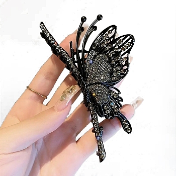 Metal Rhinestone Claw Hair Clips, Hair Accessories for Women & Girls, Butterfly, Black, 110x65mm