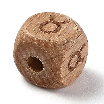 Natural Wood Constellation Beads, Cube, Taurus, 12x12x12mm, Hole: 4mm