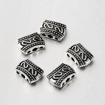 Tibetan Style Alloy 3-Hole Multi-Strand Links, Rectanle, Antique Silver, 8x11x4mm, Hole: 1~2mm