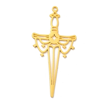 201 Stainless Steel Big Pendants, Sword Charms, Golden, 50x23x1mm, Hole: 1.6~1.8mm