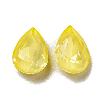 Glass Rhinestone Cabochons, Point Back & Back Plated, Faceted, Teardrop, Jonquil, 10x7x4mm