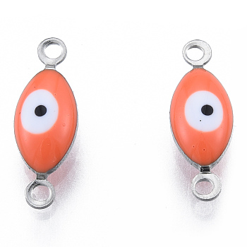 304 Stainless Steel Enamel Connector Charms, Stainless Steel Color, Horse Eye, Light Salmon, 14.5x5x3mm, Hole: 1.2mm