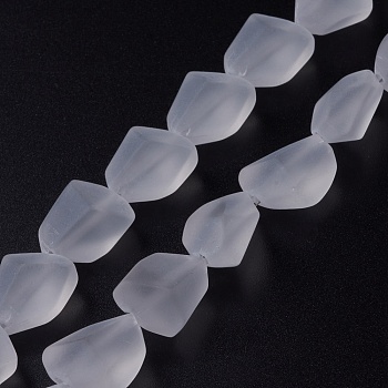 Transparent Frosted Glass Beads Strands, Nuggets, White, 15x12x9.5mm, Hole: 1mm, about 40pcs/strand, 23.62''(60cm)