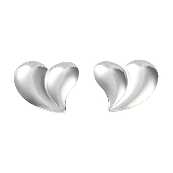 304 Stainless Steel Stud Earrings, Heart, Stainless Steel Color, 20.5x24mm