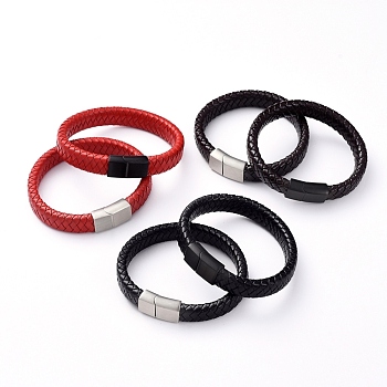 Unisex Leather Cord Weave Bracelets, with 304 Stainless Steel Magnetic Clasps, Mixed Color, 8-1/4 inch(21cm), 12x6mm