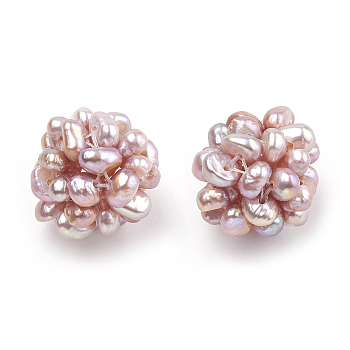 Handmade Natural Pearl Woven Beads, Ball Cluster Beads, Round, Rosy Brown, 12~13mm, Hole: 1.5~2mm
