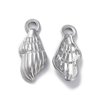 304 Stainless Steel Pendants, Conch Charm, Stainless Steel Color, 22x9x3.5mm, Hole: 2mm