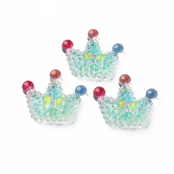 Transparent Epoxy Resin Cabochons, with Glitter Powder, Crown, Turquoise, 19x22.5x7mm