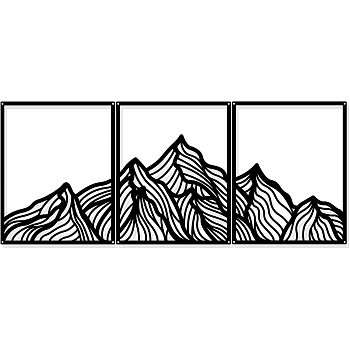 Iron Wall Art Decorations, for Front Porch, Living Room, Kitchen, Mountain, Electrophoresis Black, 250x200x1mm