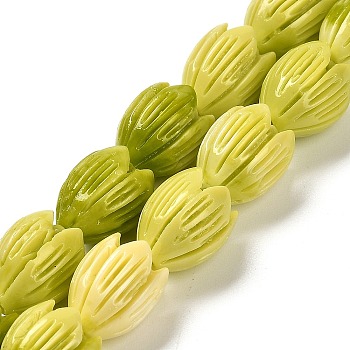 Synthetic Shell Dyed Carved Beads Strands, Flower, Lime, 12x10mm, Hole: 1.5mm, about 26pcs/strand, 12.20''(31cm)