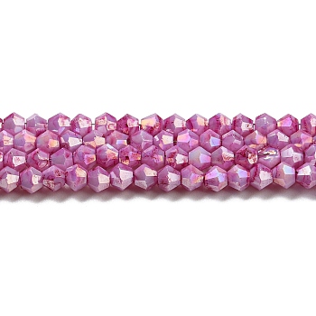 Opaque Baking Painted Glass Beads Strands, AB Color, Faceted, Bicone, Orchid, 3x2.5~2.8mm, Hole: 0.7mm, about 157~160pcs/strand, 16.38~16.54 inch(41.6~42cm)