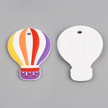 Food Grade Eco-Friendly Silicone Big Pendants, Top Drilled, Chewing Beads For Teethers, DIY Nursing Necklaces Making, Hot Air Balloon, Dark Orchid, 90x71~72x9mm, Hole: 6x8mm