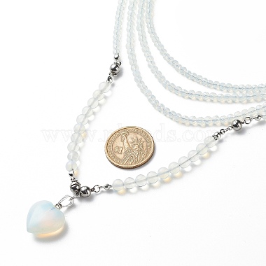 2Pcs 2 Style Opalite Heart Pendant Necklaces Set(NJEW-JN04068)-6