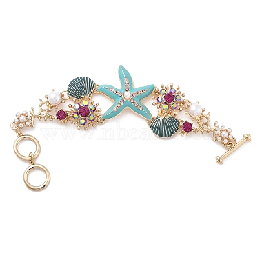 Starfish & Carol Alloy Enamel Charm Bracelets for Women(BJEW-Z079-02G)-2