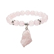 Round Natural Rose Quartz Beaded Stretch Bracelet with Nuggets Charms for Women(BJEW-JB09316-02)-1