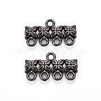 Alloy Chandelier Component Links, Rectangle with Flower Connector, Gunmetal, 11x20x2.5mm, Hole: 1.8mm, about 740pcs/1000g(PALLOY-WH0110-13B)