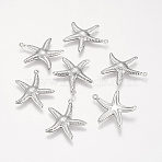 Tarnish Resistant 201 Stainless Steel Pendants, Starfish/Sea Stars, Stainless Steel Color, 22x20.5x2.5mm, Hole: 1mm(STAS-P174-03P)