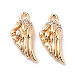 Brass Micro Pave Clear Cubic Zirconia Charms, Cadmium Free & Lead Free, Wing, Real 14K Gold Plated, 14x6x2mm, Hole: 1.2mm(X-KK-G418-12G)