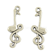 Tibetan Style Alloy Musical Note Pendants, Cadmium Free & Nickel Free & Lead Free, Antique Silver, 31.5x11x3mm, Hole: 2mm(TIBEP-558-AS-FF)