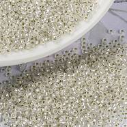 MIYUKI Round Rocailles Beads, Japanese Seed Beads, 15/0, (RR1901) Semi-Frosted Silverlined Crystal, 1.5mm, Hole: 0.7mm, about 250000pcs/pound(SEED-G009-RR1901)
