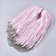 Waxed Cord and Organza Ribbon Necklace Making, with Iron Lobster Claw Clasps, Platinum, Pink, 17.6 inch~17.8 inch(45~455cm), 7mm(X-NCOR-T002-134)